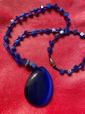 Cobalt Blue vintage Teardrop Beaded Necklace - Unbranded